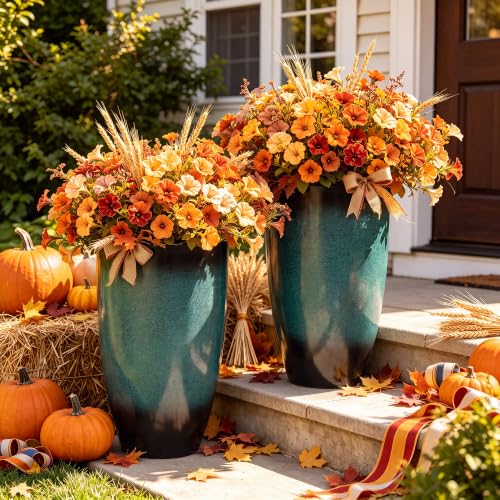 Autodaya 23.8" Ceramic-Look Tall Planters for Outdoor Plants Pots for Porch - color: 23.8" Turquoise Ceramic Look