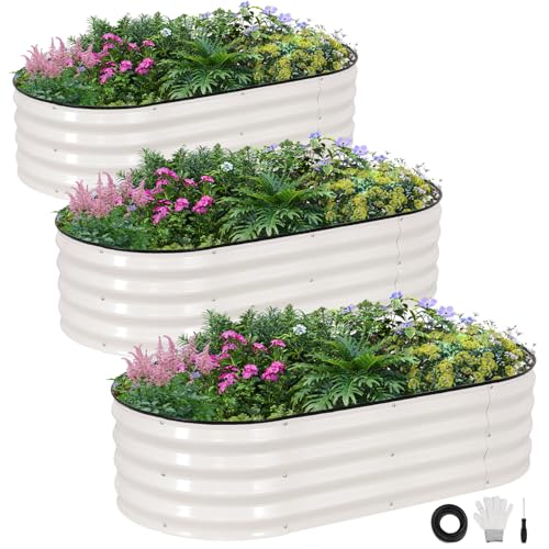 INNO STAGE 3Pcs Galvanized Raised Garden Bed Kit, Outdoor Metal Planter Box - color: White