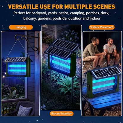 Solar Bug Zapper Outdoor, 4500V Mosquito Zapper with Dual Solar Panels - color: Green