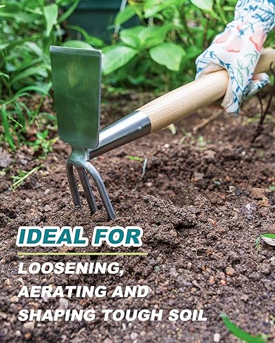 14 Inch Double‑Sided Garden Hoe & Cultivator, Hand Tiller Rake