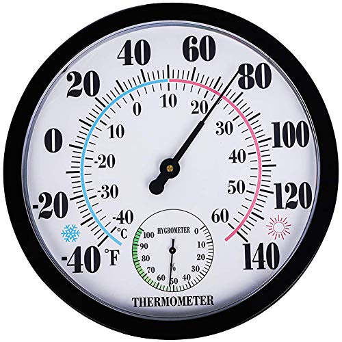 Outdoor Thermometer Hygrometer, 10 Inch Outdoor Thermometer Large Numbers, Waterproof Outdoor Thermometers for Patio, Garden, Garage, Home Outside Temperature and Humidity Monitor - color: Black 10", size: 10 Inch