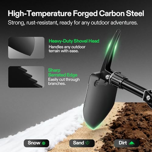 VIVOSUN Folding Camping Shovel, 18'' Survival Shovel with High Carbon Steel - size: 18" Black