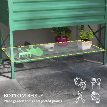 Outsunny Raised Garden Bed with Galvanized Steel Frame, Green - color: Green