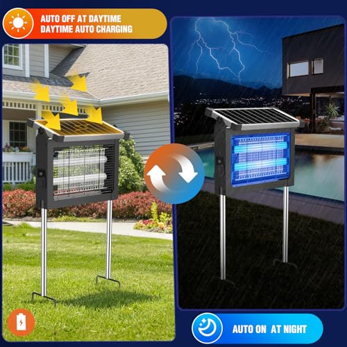 ZECHUAN Solar Bug Zapper Outdoor, Rechargeable Mosquito Zapper - color: Gray
