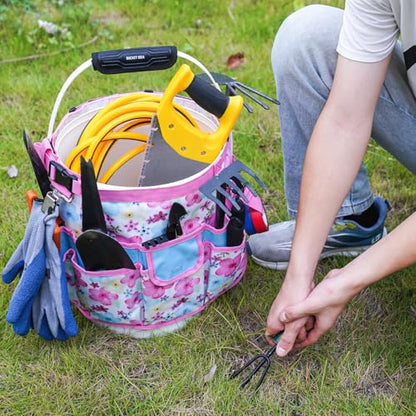 MELOTOUGH Bucket Caddy Organizer Bucket Tool Organizer for Garden Tools Fit 3.5 to 5 Gallon Bucket (Pink Flower) - color: Pink Flower