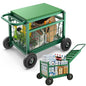Extra Large Garden Cart with Seat, 3-in-1 Rolling Workseat with Wheels - color: Green, size: Extra Large