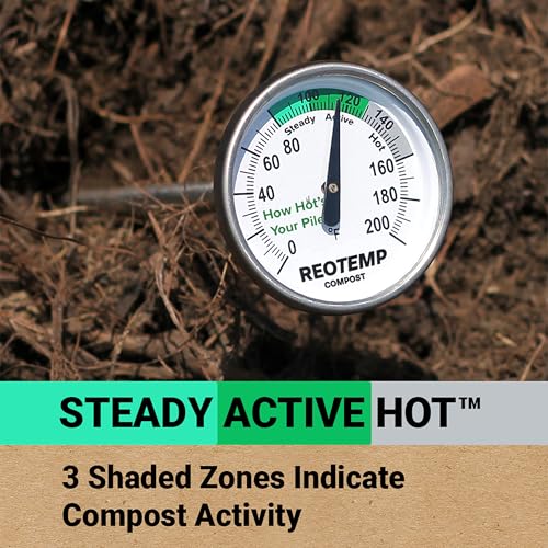 Reotemp 16 Inch Fahrenheit Backyard Compost Thermometer with Digital Composting Guide