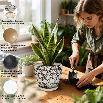 Ceramic Plant Pots With Saucer & Drainage Hole, 10 inch Indoor Flower Pots - color: White, size: 10 inch