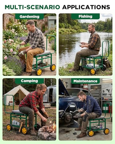 Saker Rolling Garden Cart with Seat & Wheels 15.7" EVA Padded Stool 500lb - size: Basic Version
