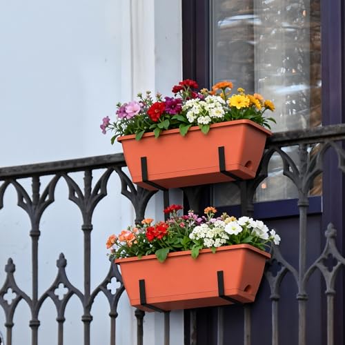 16.9 Inches Deck Railings Planter Box, 2Pcs Hanging Flower Pots, Red - color: Red