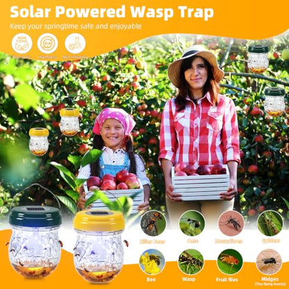 4 Pack Solar Wasp Traps Outdoor Hanging, Bee Traps for Outside