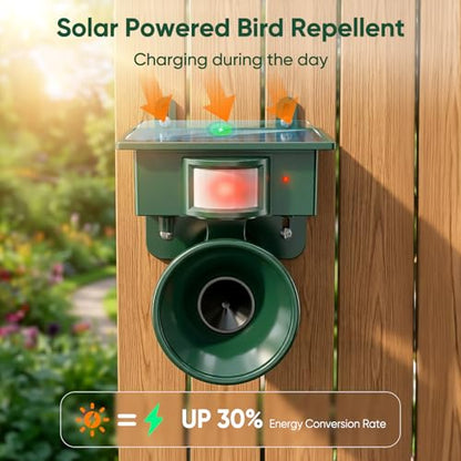 2026 Upgraded Solar Ultrasonic Bird Repellent Devices Outdoor (2-Pack)