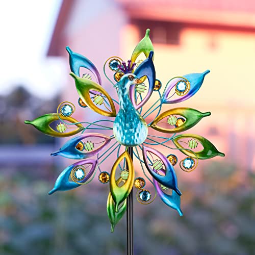 DREAMYSOUL Peacock Wind Spinner 65" Tall, Kinetic Metal Yard Sculpture