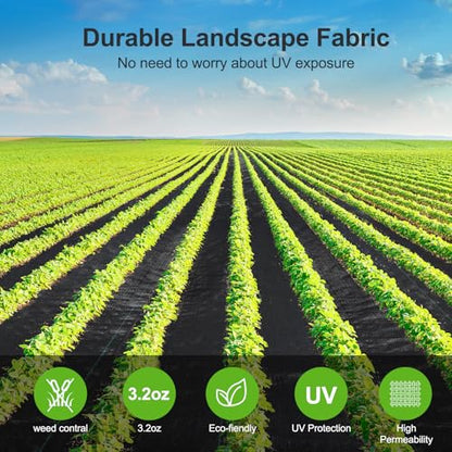 Jevrench 3.2 oz Heavy Duty Weed Barrier Landscape Fabric, 4 x 100 ft - size: 3.2oz - 4ft x 100ft