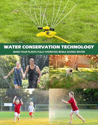 360 Degree Rotating Garden Sprinkler for Yard, Lawn and Large Area Coverage with 3 Adjustable Arms (Yellow)