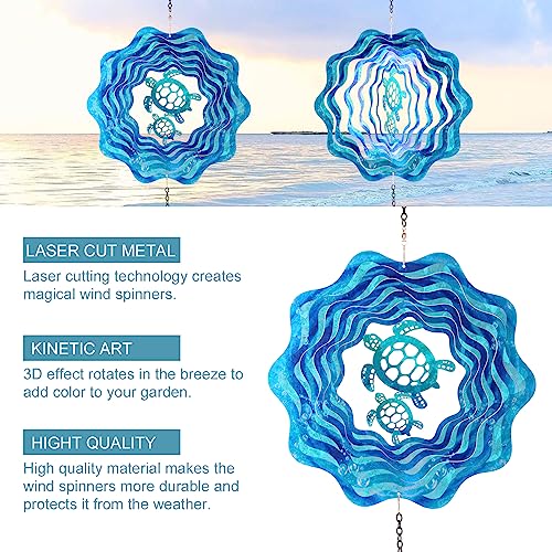 12 Inch Sea Turtle Hanging Wind Spinners, 3D Kinetic Metal Wind Spinner - color: Sea Turtle