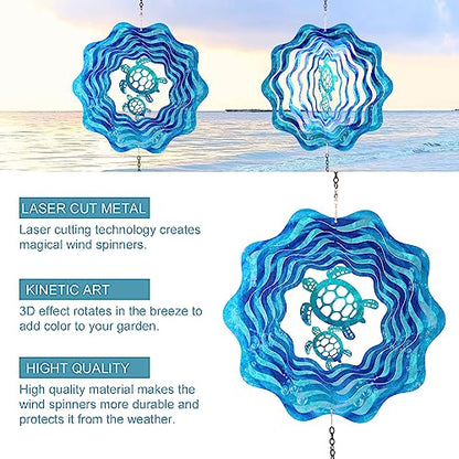 12 Inch Sea Turtle Hanging Wind Spinners, 3D Kinetic Metal Wind Spinner - color: Sea Turtle