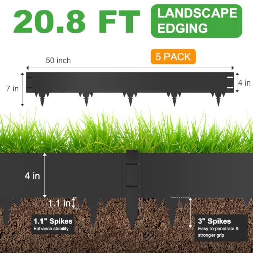 20.8FT Metal Landscape Edging, 5-Pack 50"L x 7"H Rust-Proof Border - color: 7In Tall, size: 5 Pack
