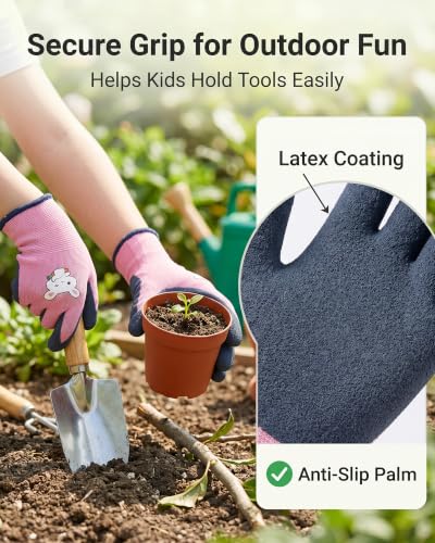 2/4 Pairs Kids Gardening Gloves, Non-Slip Grip Breathable Garden Gloves for Boys Girls - color: 2pink+2green, size: XXS (Age 5-7)