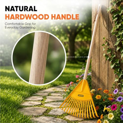 Superio Kids Leaf Rake, 34-Inch Lawn & Garden Rake with Hardwood Handle and Durable Plastic Head, Leaf Cleanup Tool, Yellow 2 Pack - color: Yellow