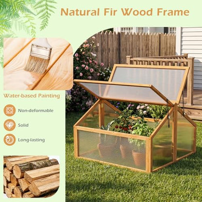 Giantex Wood Cold Frame Greenhouse, Portable Raised Flower Planter Protection with Transparent Openable Roof, Small Indoor Outdoor Hot House for Garden Sunroom Balcony, 36”x33”x23” - size: 36”x33”x23”