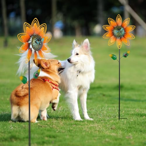 2 Pack Sunflower Wind Spinner, Sunflowers Pinwheels for Yard and Garden - color: Sunflowers