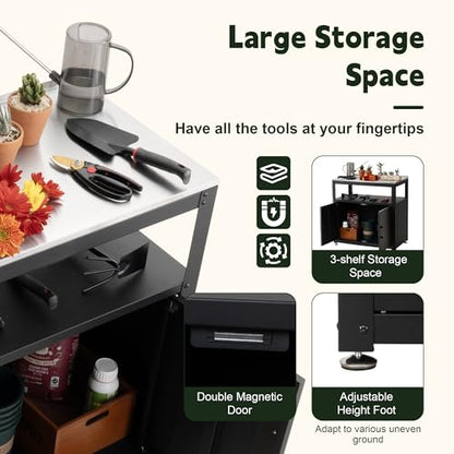 Feasto Heavy-Duty Potting Bench with Storage & Stainless Steel Top - color: Black