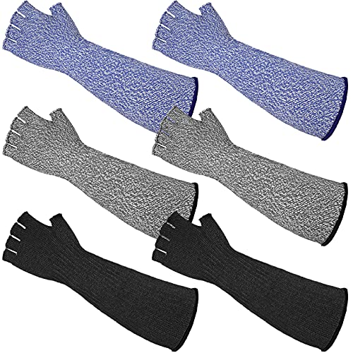 JenPen 3 Pairs Arm Sleeves Cut Resistant Level 5 - color: Black, Gray, Blue, size: Large