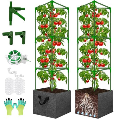 Tomato Cages for Garden with Grow Bags, 2 Pack Tomato Cage Trellis - size: 2-Pack with Bags