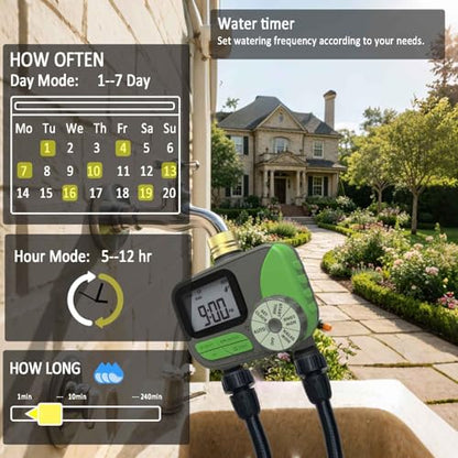 Drip Irrigation System with Water Timer for Garden,Main ID 1/2inch 32Ft and 1/4inch 136Ft Water Hose, 2-Zone Automatic Watering System Sufficient Water, Irrigation Dripper Waterflow Evenly Easy DIY