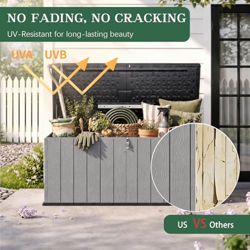 Outdoor Storage Shed, Resin Waterproof Storage Cabinet, Large Deck Box with Smooth-Opening Lid, UV Resistant & Windproof for Patio Garden Backyards, 21 Cu.Ft Dark Grey
