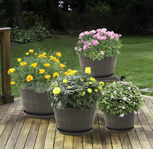 Quarut 4 Pack 10 inch Flower Pots,Plastic Plants Pots Outdoor - color: Brown, size: 10 inch-4 pack