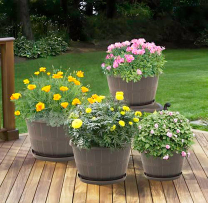 Quarut 4 Pack 10 inch Flower Pots,Plastic Plants Pots Outdoor - color: Brown, size: 10 inch-4 pack