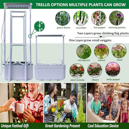 Tall Hydroponics Growing System kit with Height Adjustable Light & Trellis