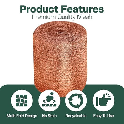 3rd Gen Copper Mesh Rodent Control Kit - Raytrends 100% Premium & Pure Copper Wool for Slug, Pest, Snail, Mice & Rat Control - Offers 2 Copper Mesh Rolls with Scissors and Packing Tool - size: Pack of 2 (5in x 35ft)