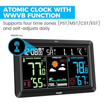 Weather Station Wireless Indoor Outdoor Thermometer Clock (Black)