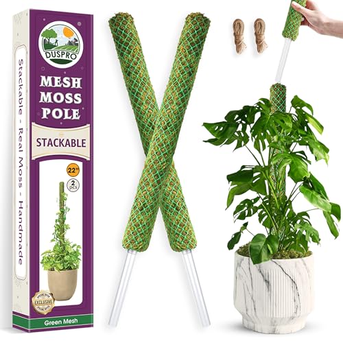 DUSPRO 2 Pack 22" Green Stackable Mesh Moss Pole for Plants - color: 2pcs Green