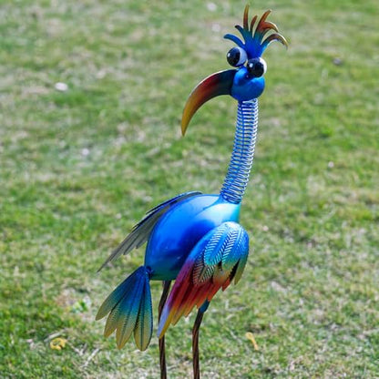 DREAMSOUL Metal Bird Garden Statues 30" Funny Patio Lawn Decor - color: Blue