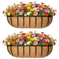 24 Inch Railing Planter Window Box Deck Balcony Rail Planter with Coco Liner Metal Wall-Mounted Coconut Liner Planter Basket English Horse Trough Planters for Outdoor Balcony Porch Fence (2 Pack) - size: 24 Inch
