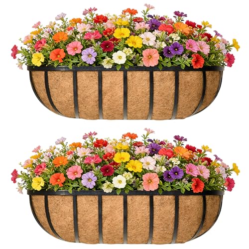 English Inviting Horse Trough Balcony Planter With Coconut LinerMetal Wall-Mounted Planter Box Deck Window Box 16 Inch (2 Pack) - size: 16 Inch