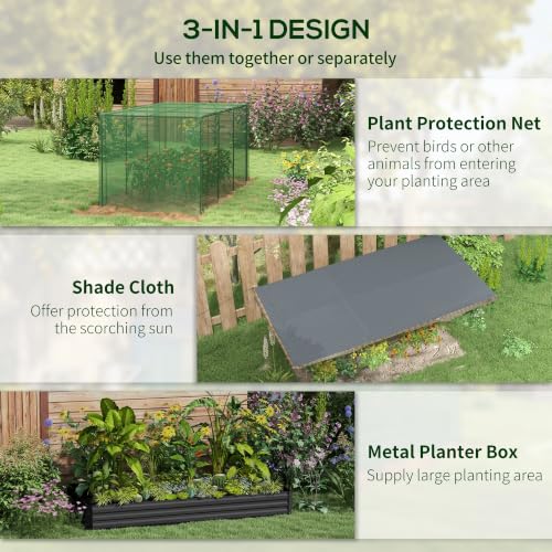 Outsunny 7.3 x 3.4 x 1 ft Galvanized Raised Garden Bed with Cover Dark Gray