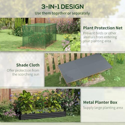 Outsunny 7.3 x 3.4 x 1 ft Galvanized Raised Garden Bed with Cover Dark Gray