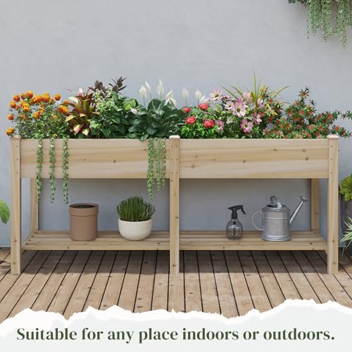 Raised Garden Bed Elevated Wood Planter Box with Shelf Garden Planter - color: Natural, size: 72*24*30.5IN