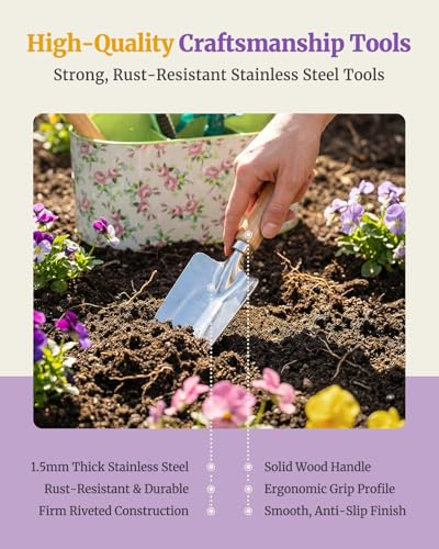 9-Piece Garden Tool Set with Stainless Steel Tools & Metal Basket - color: Light Green