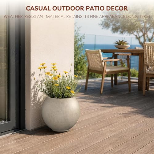 Kante Small Round Sphere Weathered Concrete Planter 11" Dia, Outdoor - color: Weathered Concrete, size: 11"w x 9.4"h