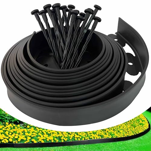 Landscape Edging, 20FT, 2" Tall Flexible Garden Edging Border with 20 Anchoring Spikes - No-Dig Lawn Edging for Flower Beds, Pathways, Yard & Landscaping