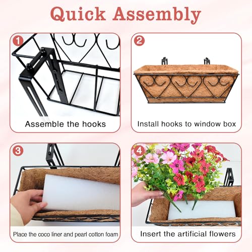 Halatool Railing Planter Box with Artificial Flowers, All Season Home Decor