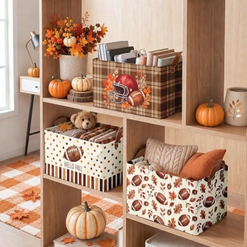 Britimes Fall Football Storage Baskets for Gift, Toy Storage Bins Box 3Pack - color: Fall Football