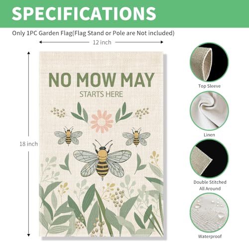 Perfectinsoy No Mow May Starts Here Pollinator Garden Garden Flag 12x18 - color: Beige13