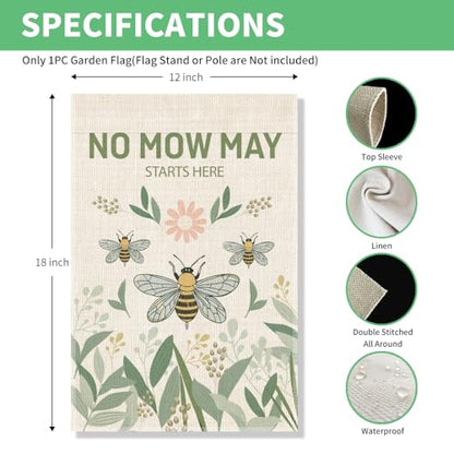 Perfectinsoy No Mow May Starts Here Pollinator Garden Garden Flag 12x18 - color: Beige13